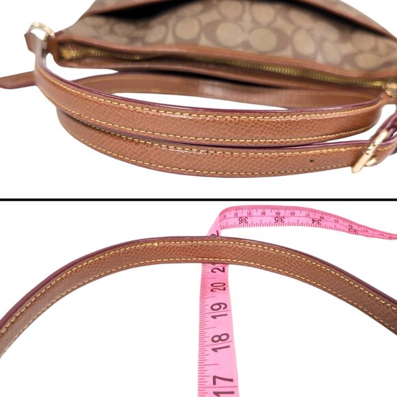 Coach Signature Coated Canvas Leather Brown Tan File Crossbody F34938 - Picture 7 of 10